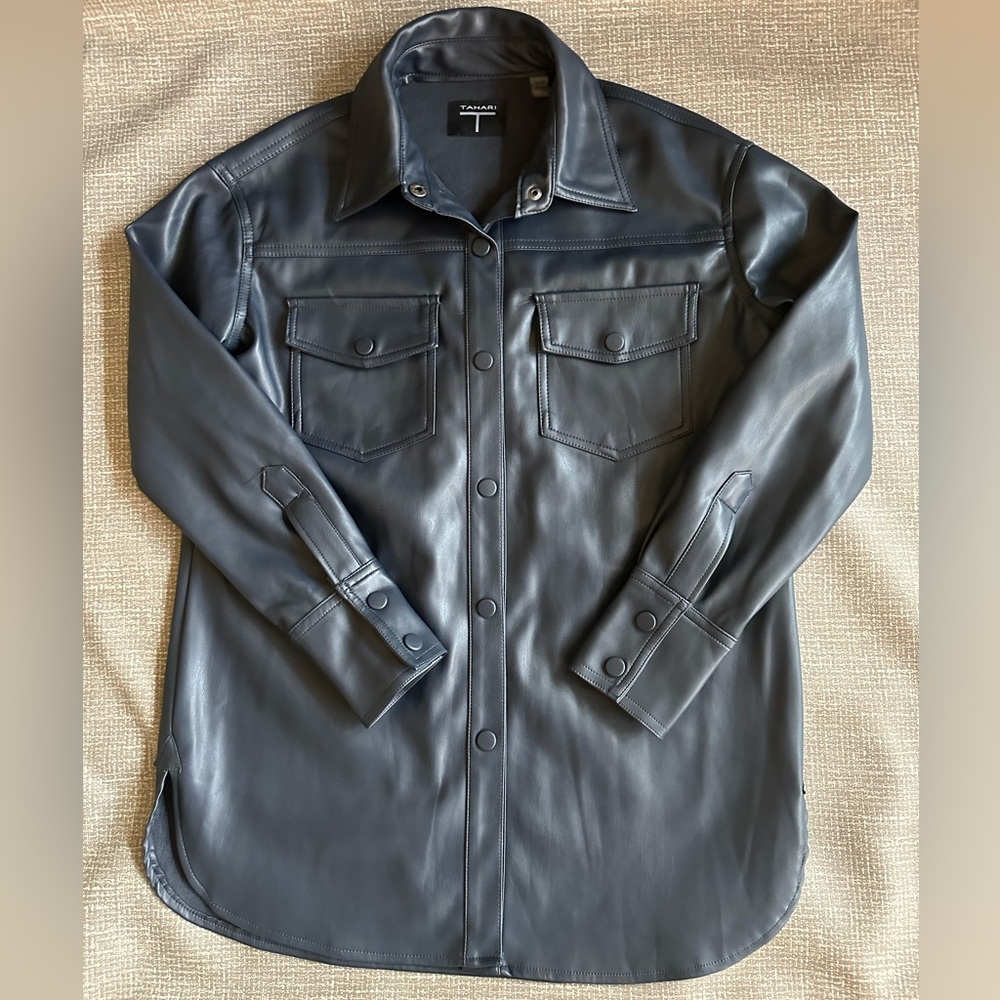 T Tahari Faux Button Up Shirt Midnight Blue Size XS